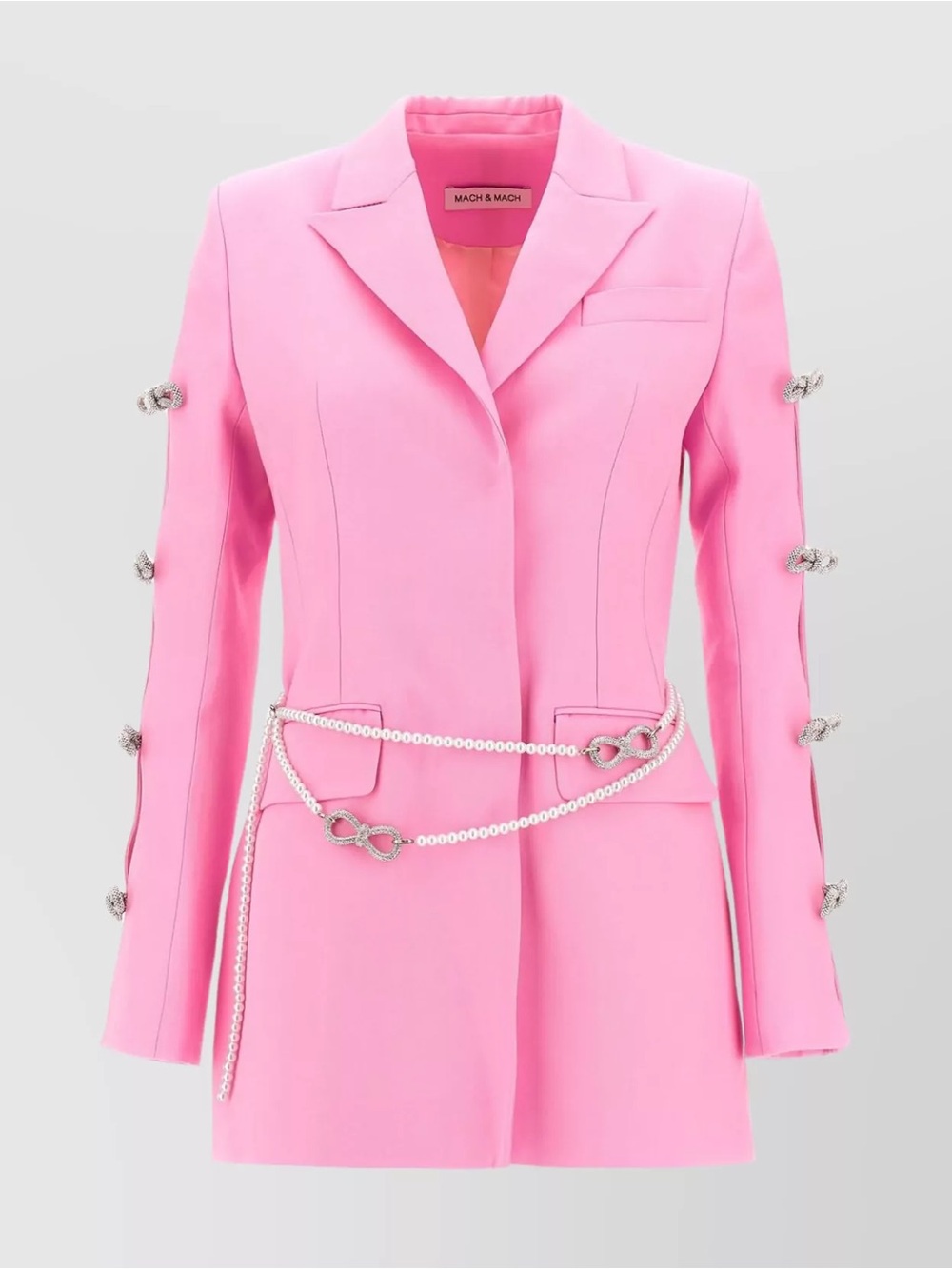 MACH & MACH Pink Blazer with Pearl Chain and Crystal Knots